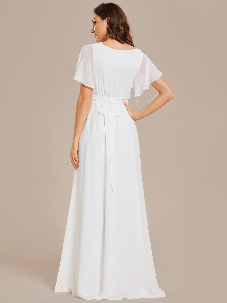 V-Neck Flutter Sleeve Floor-Length A-Line Chiffon Evening Dress #color_White