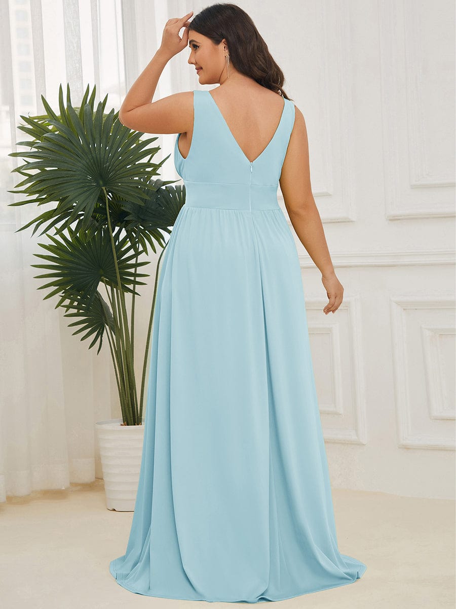 V-Neck High Slit Empire Waist Floor-Length Evening Dress #color_Sky Blue