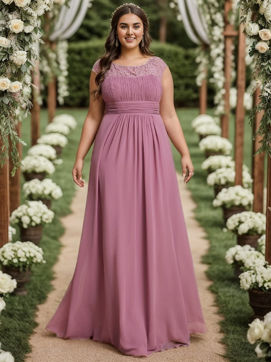 Plus Size Elegant Lace Chiffon Maxi Bridesmaid Dress #Color_Purple Orchid