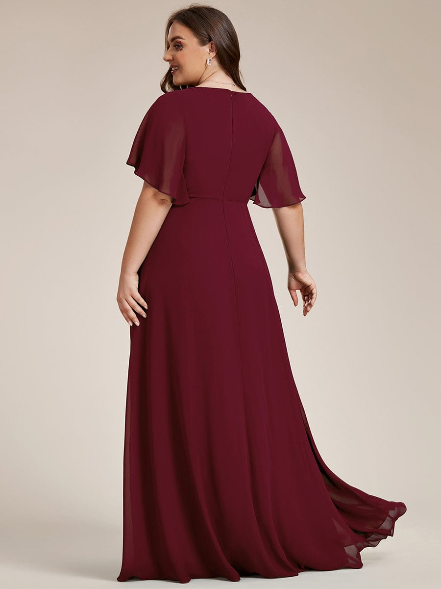 Elegant Chiffon Applique Evening Dress with Flutter Sleeves #color_Burgundy