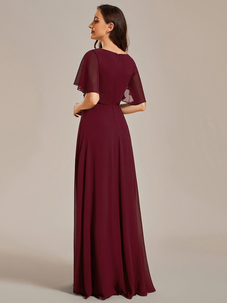 Elegant Chiffon Applique Evening Dress with Flutter Sleeves #color_Burgundy