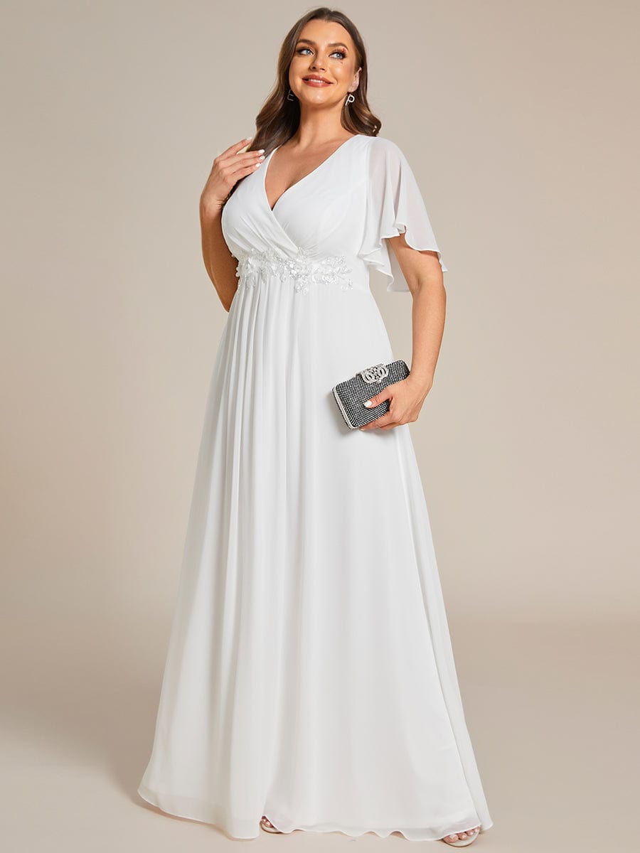 Elegant Chiffon Applique Evening Dress with Flutter Sleeves #color_Cream