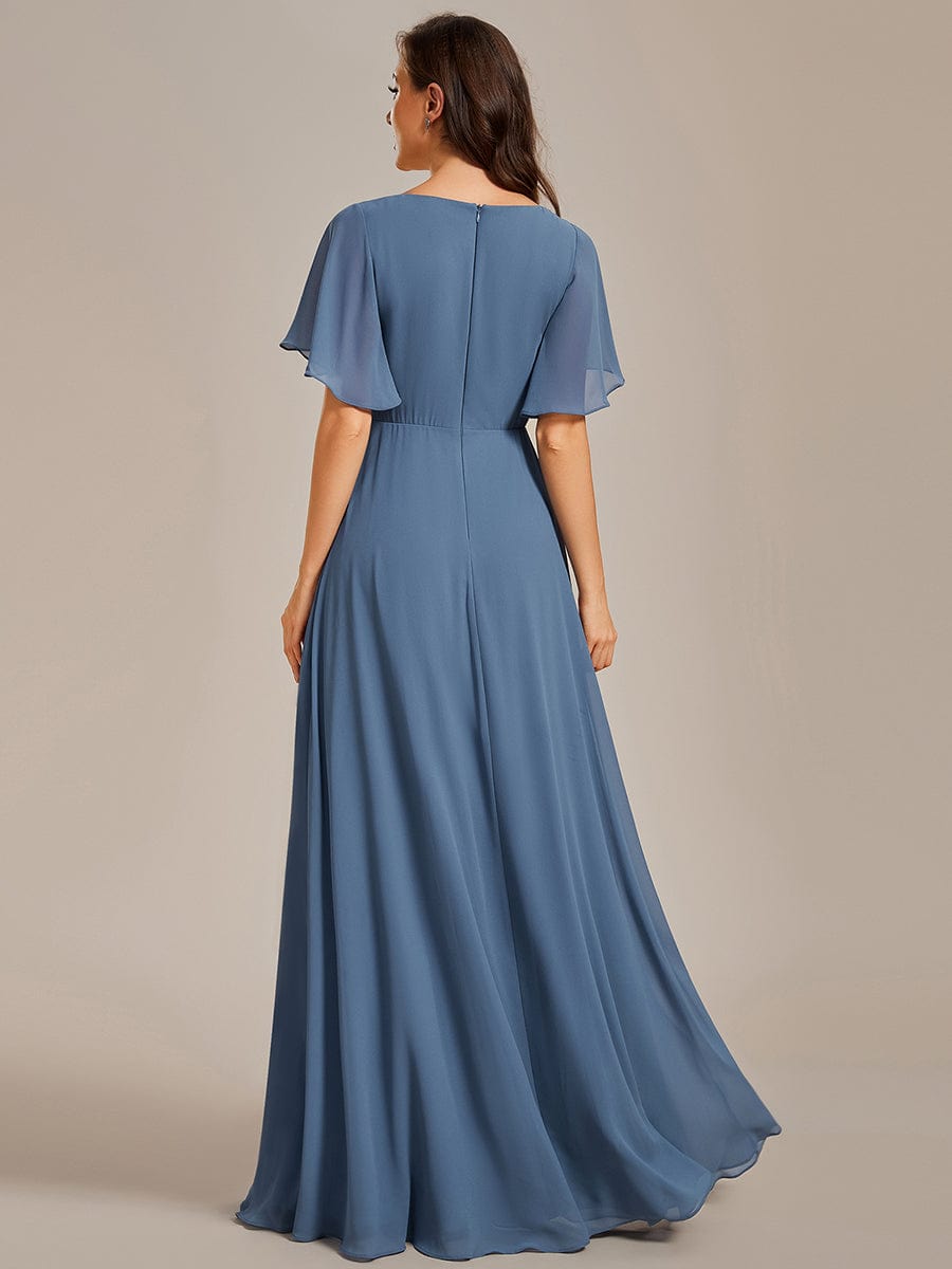 Elegant Chiffon Applique Evening Dress with Flutter Sleeves #color_Dusty Blue