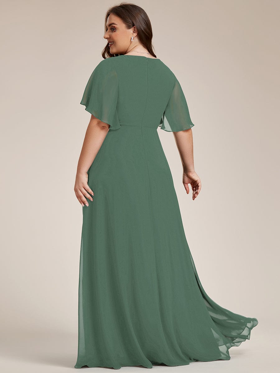 Elegant Chiffon Applique Evening Dress with Flutter Sleeves #color_Eucalyptus Green