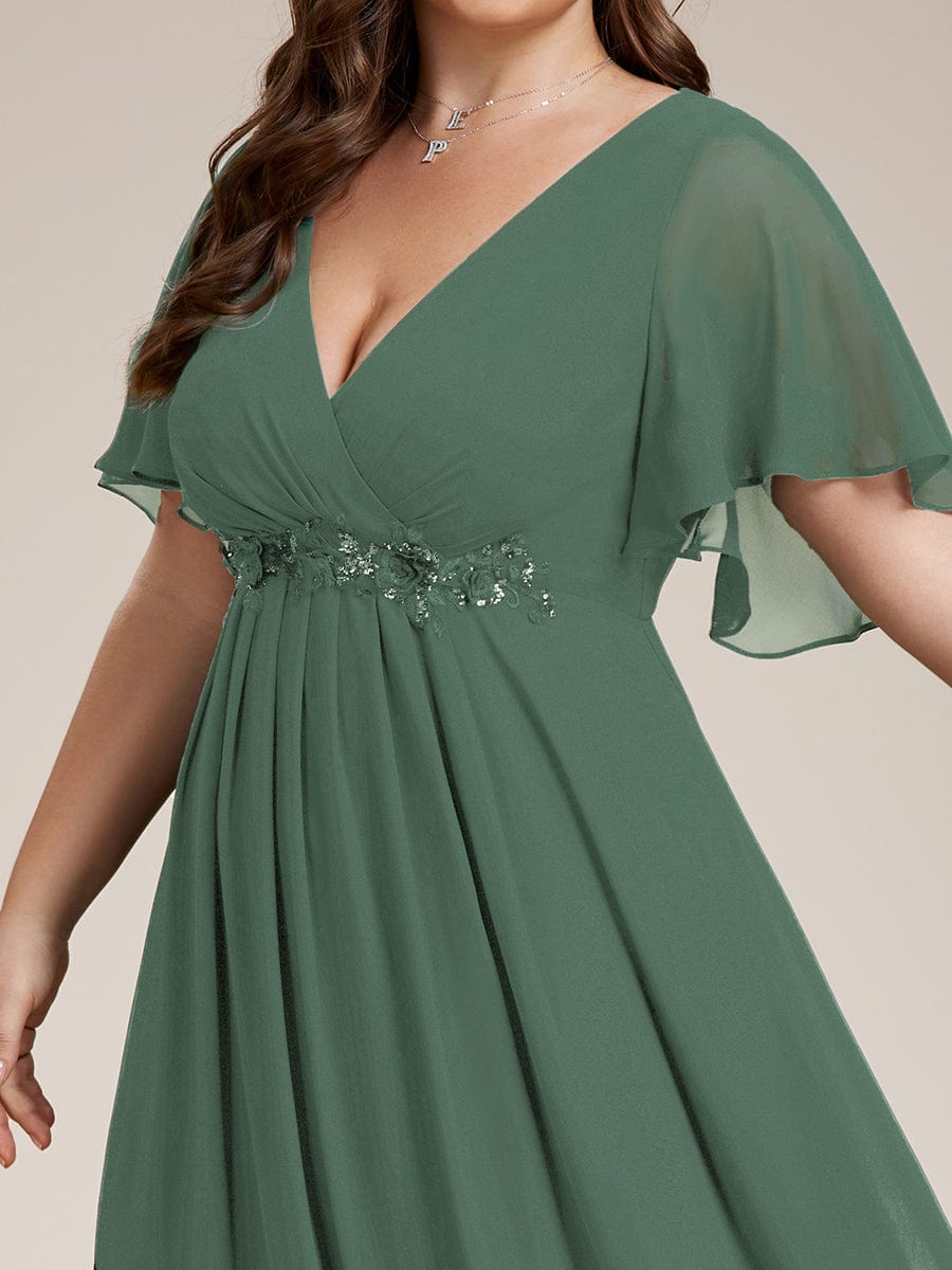 Elegant Chiffon Applique Evening Dress with Flutter Sleeves #color_Eucalyptus Green