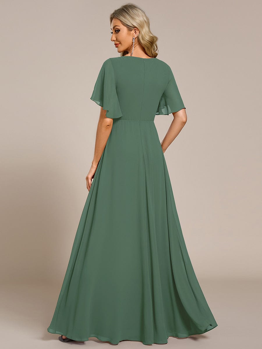 Elegant Chiffon Applique Evening Dress with Flutter Sleeves #color_Eucalyptus Green