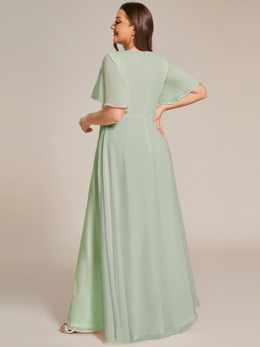 Elegant Chiffon Applique Evening Dress with Flutter Sleeves #color_Mint Green