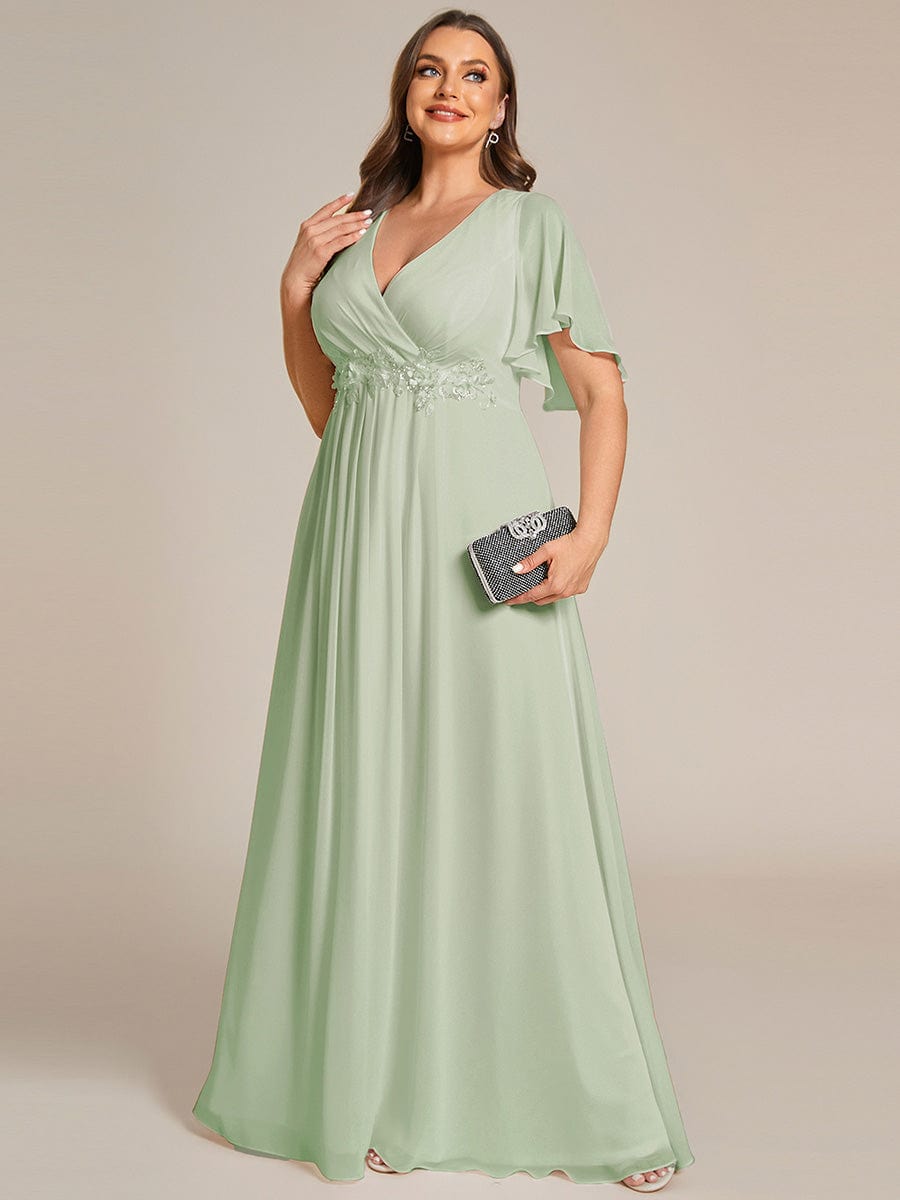 Elegant Chiffon Applique Evening Dress with Flutter Sleeves #color_Mint Green