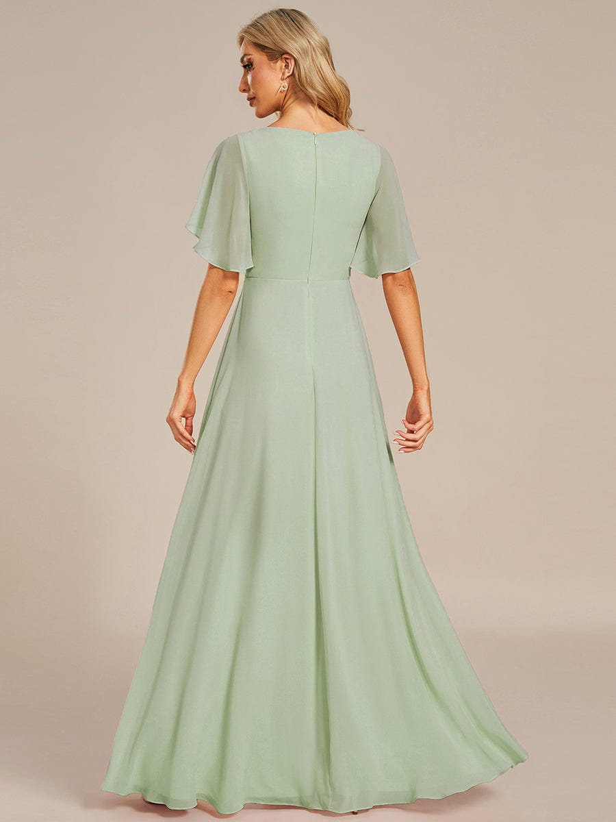 Elegant Chiffon Applique Evening Dress with Flutter Sleeves #color_Mint Green