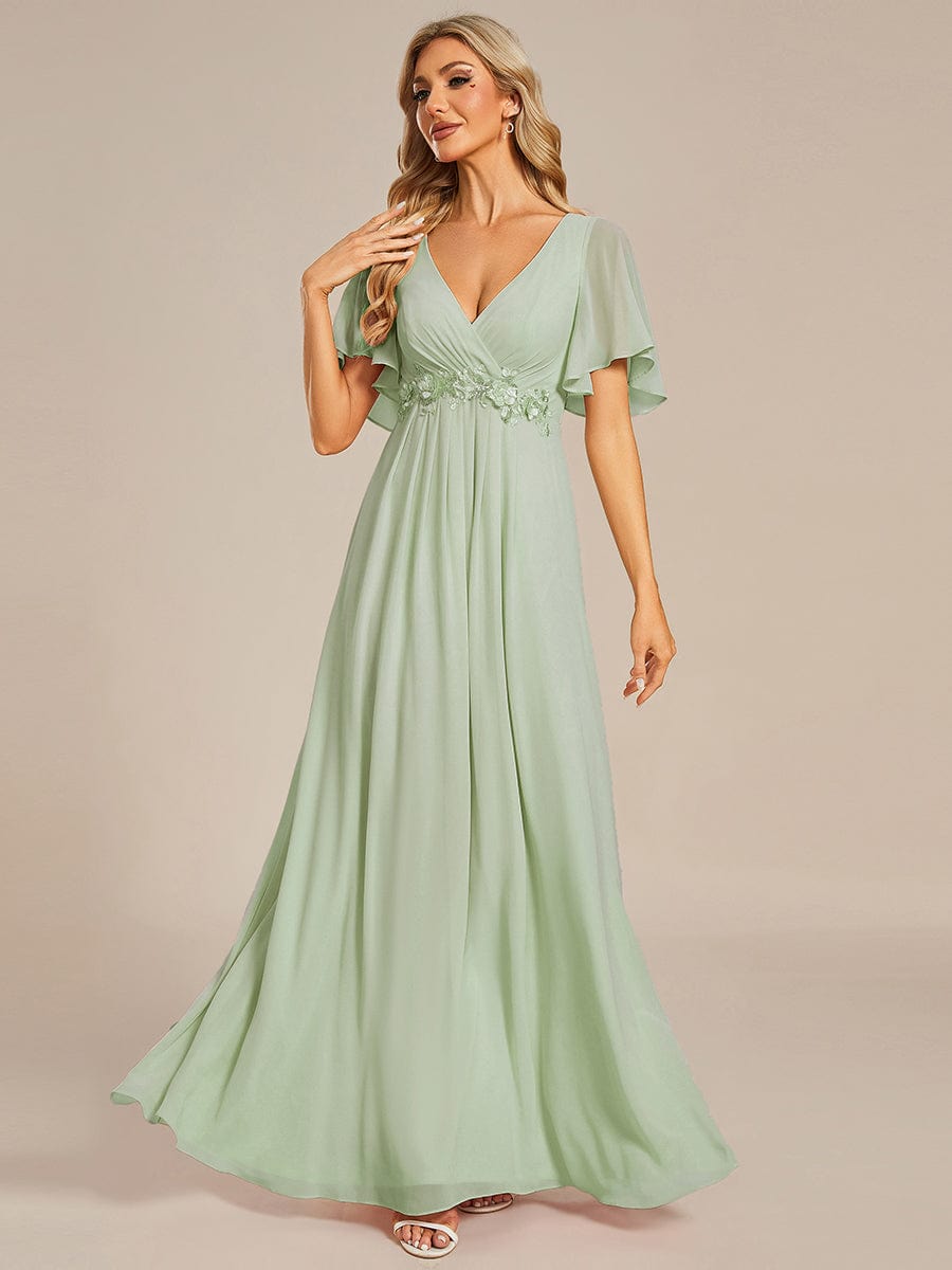 Elegant Chiffon Applique Evening Dress with Flutter Sleeves #color_Mint Green