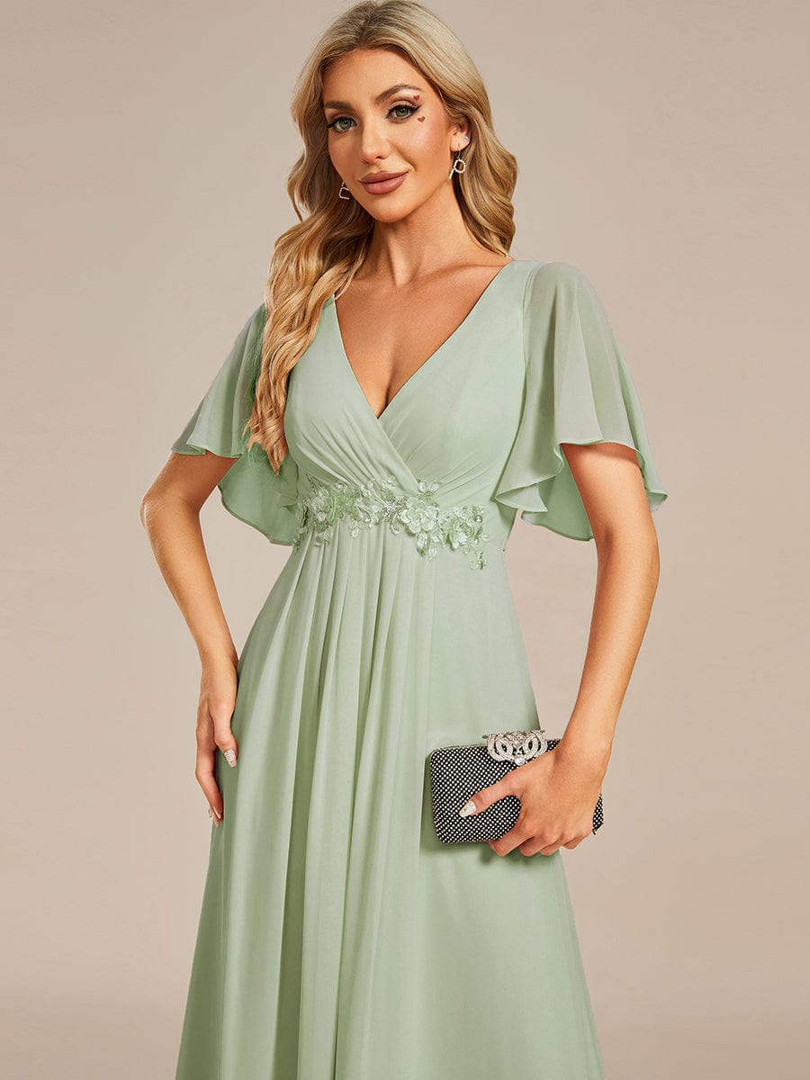 Elegant Chiffon Applique Evening Dress with Flutter Sleeves #color_Mint Green