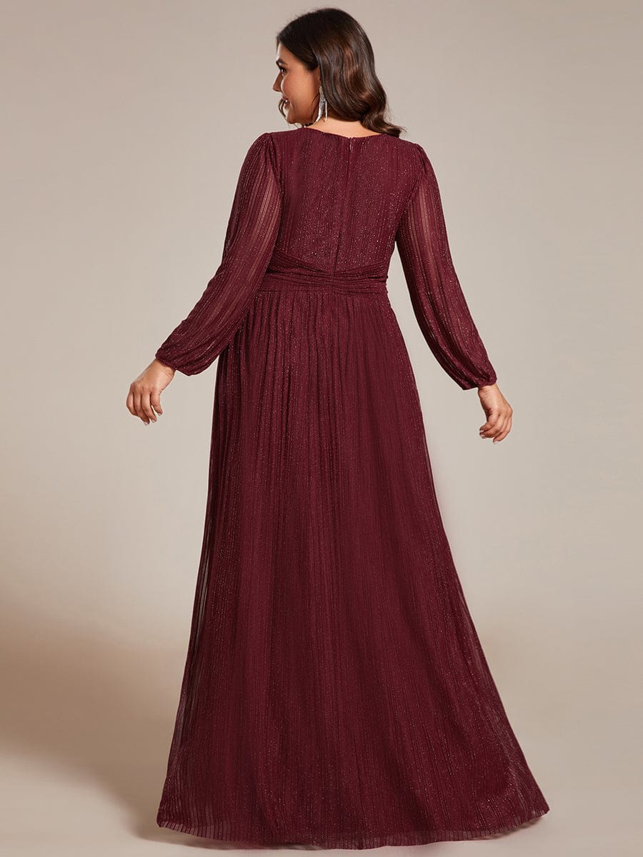 Sparkle Long Sleeve Formal Evening Dress with A-line Silhouette #color_Burgundy