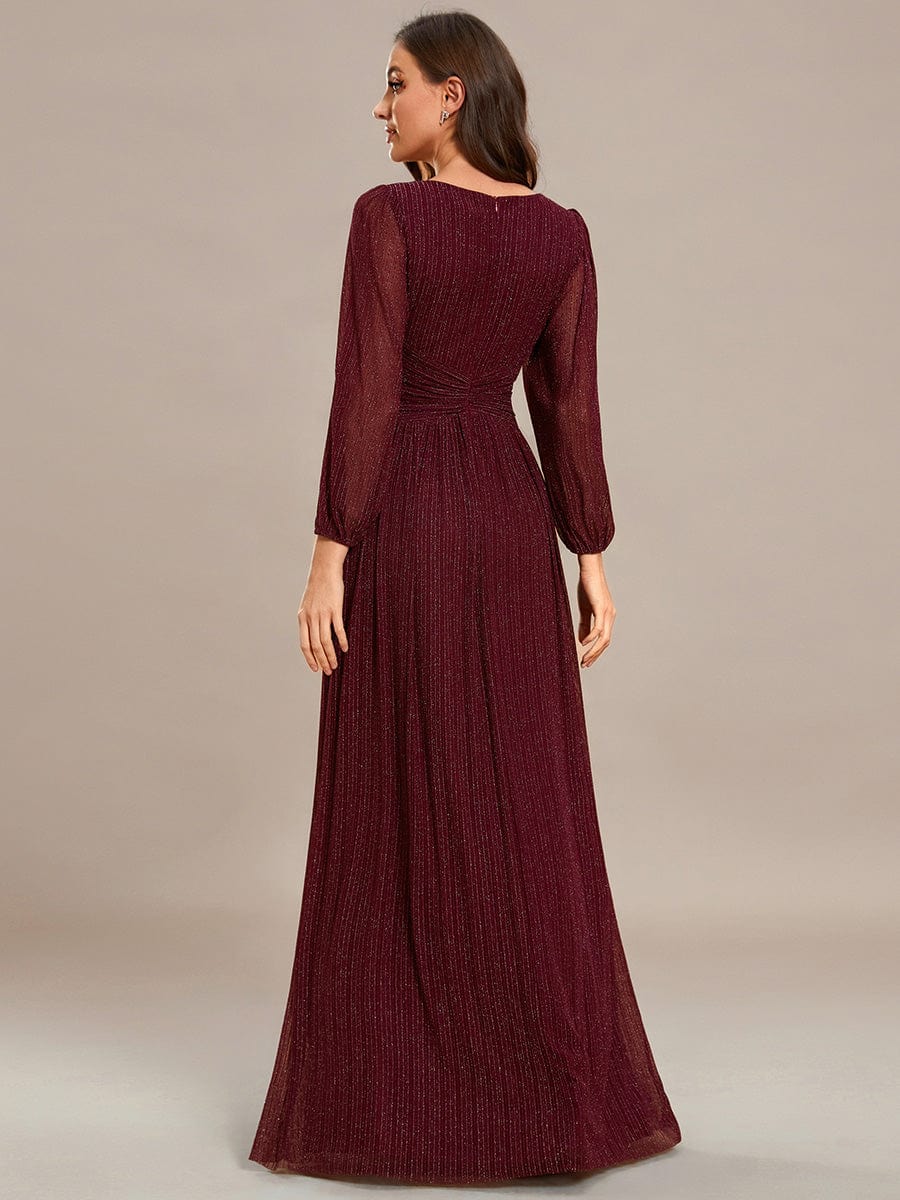 Sparkle Long Sleeve Formal Evening Dress with A-line Silhouette #color_Burgundy