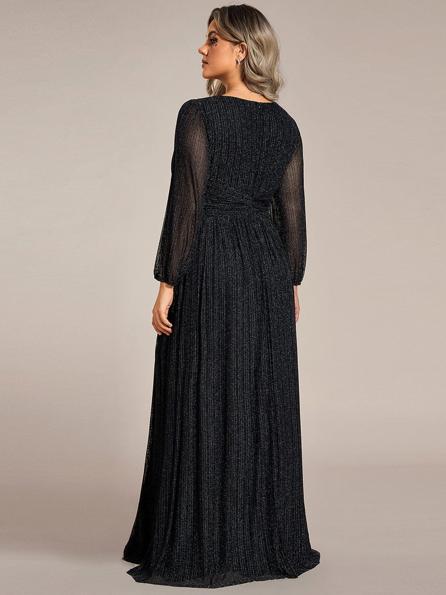 Sparkle Long Sleeve Formal Evening Dress with A-line Silhouette #color_Black