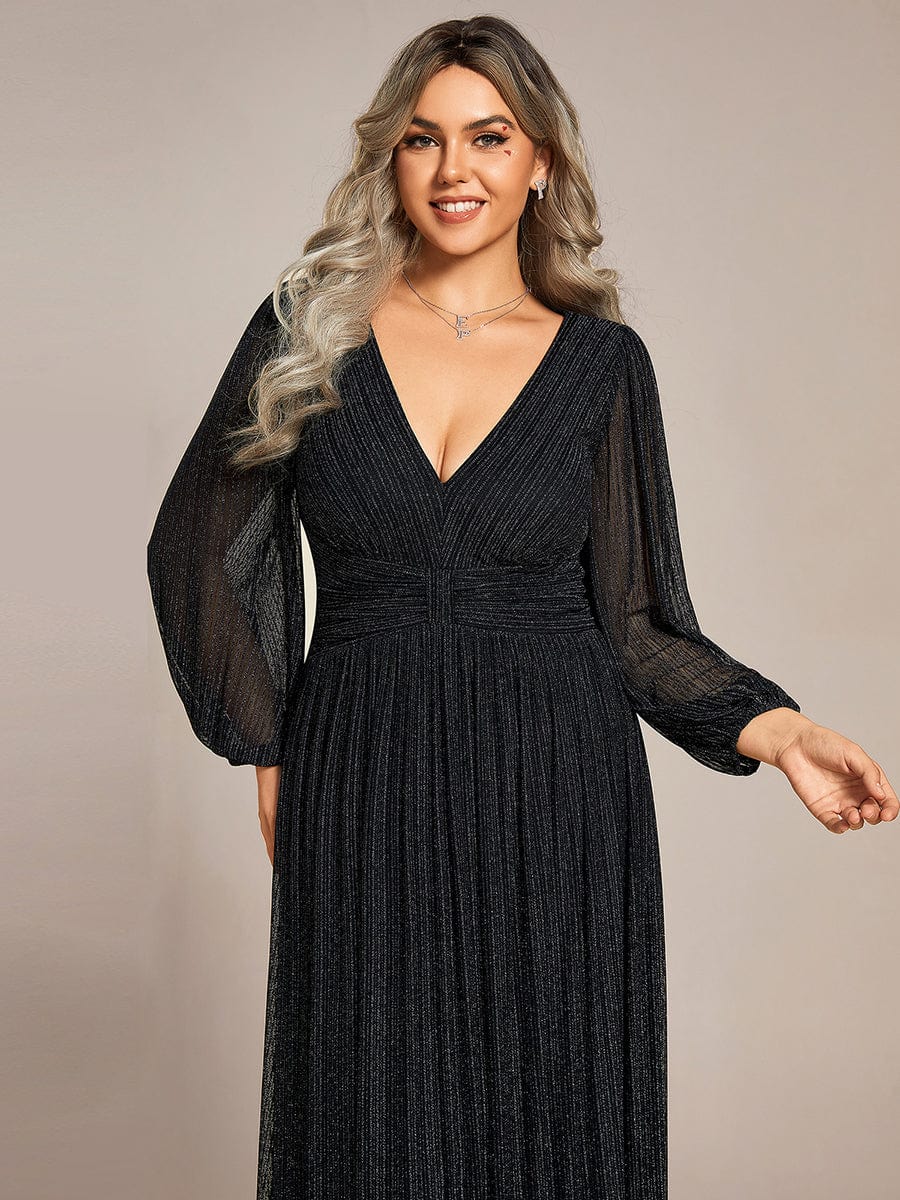 Sparkle Long Sleeve Formal Evening Dress with A-line Silhouette #color_Black