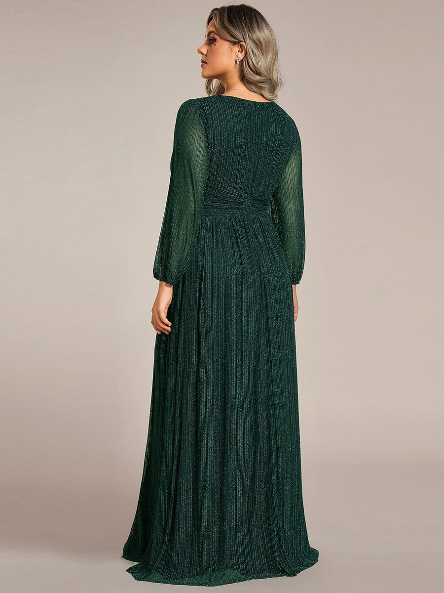 Sparkle Long Sleeve Formal Evening Dress with A-line Silhouette #color_Dark Green