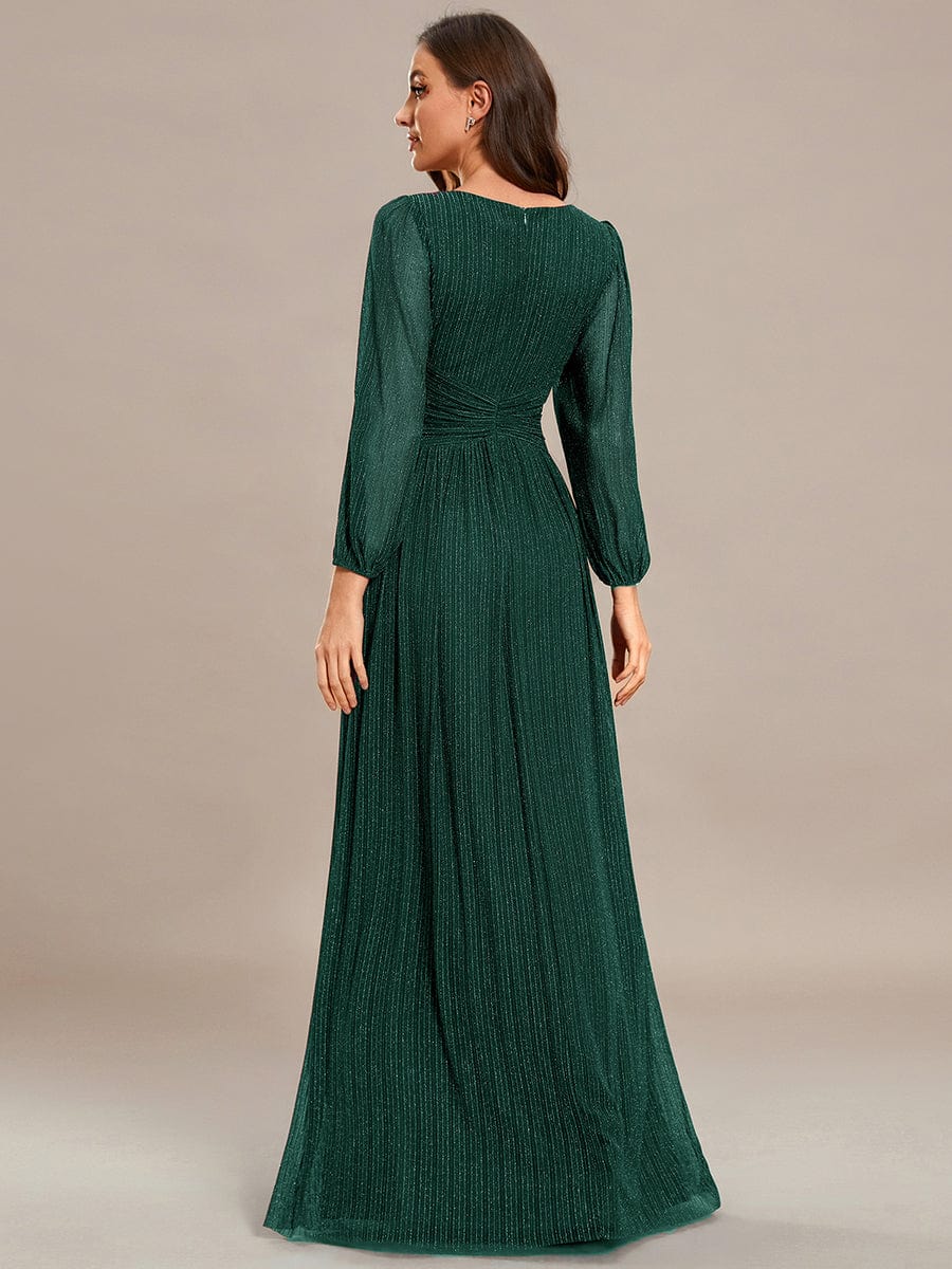 Sparkle Long Sleeve Formal Evening Dress with A-line Silhouette #color_Dark Green