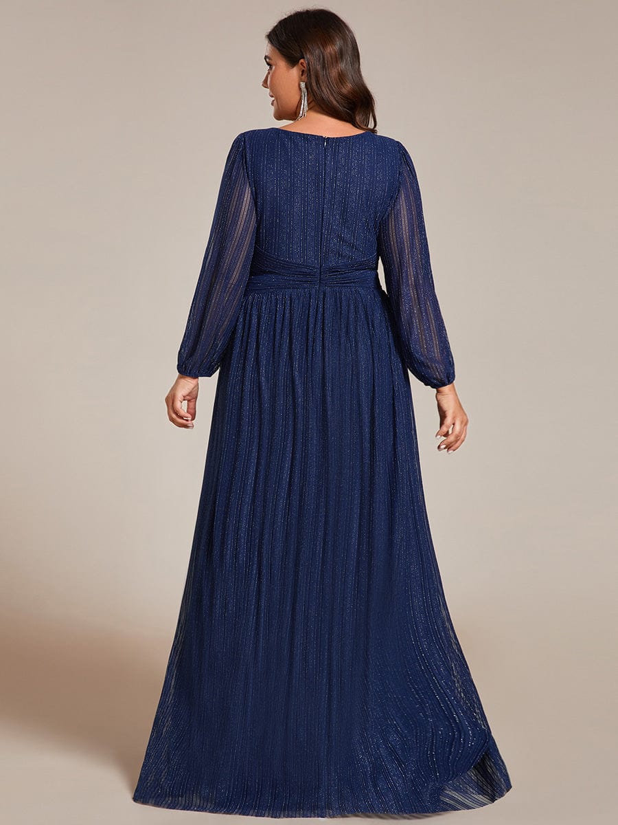 Sparkle Long Sleeve Formal Evening Dress with A-line Silhouette #color_Navy Blue