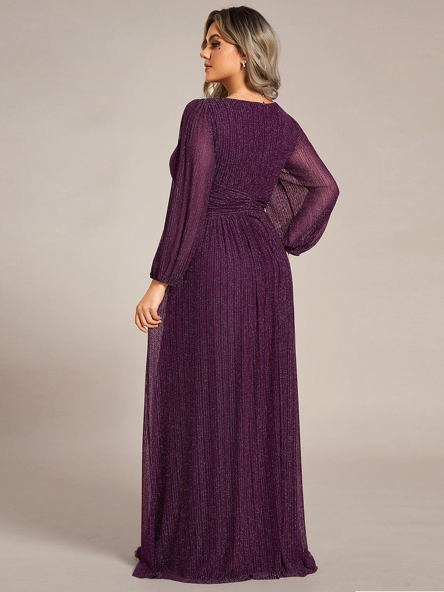 Sparkle Long Sleeve Formal Evening Dress with A-line Silhouette #color_Purple Wisteria