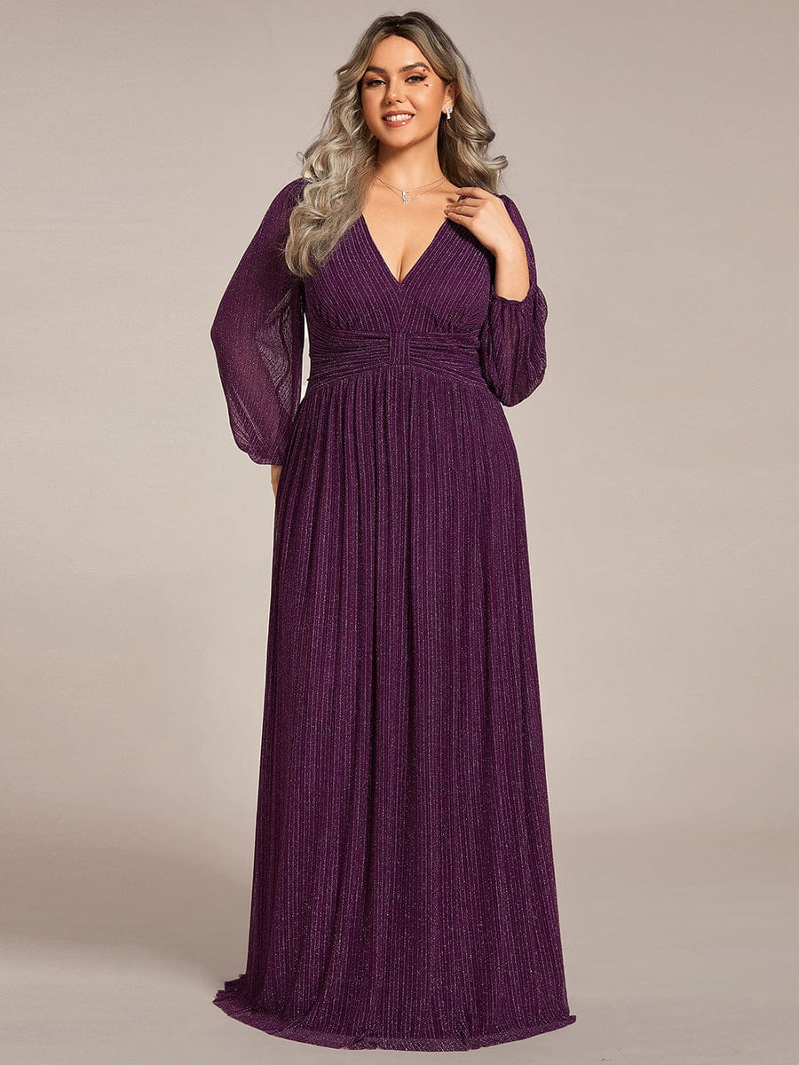 Sparkle Long Sleeve Formal Evening Dress with A-line Silhouette #color_Purple Wisteria