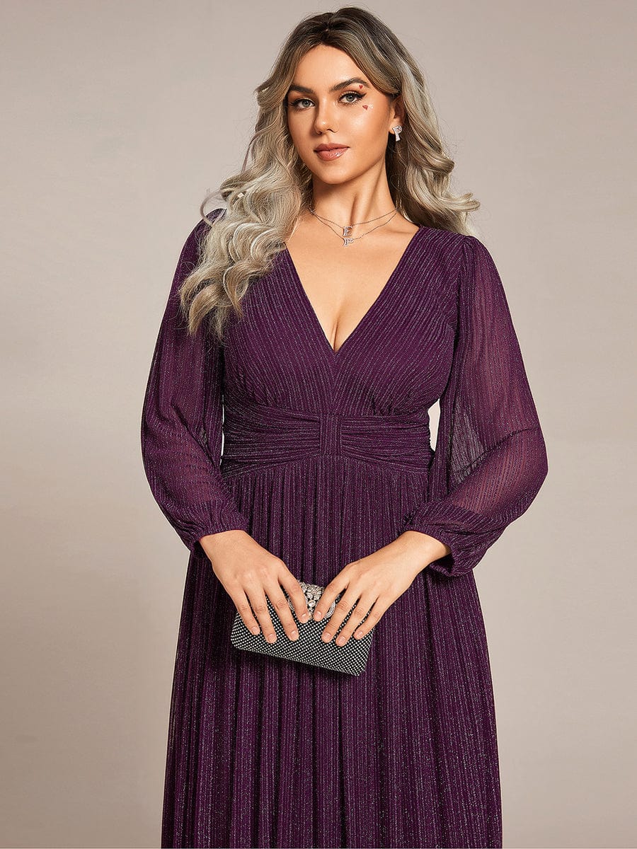 Sparkle Long Sleeve Formal Evening Dress with A-line Silhouette #color_Purple Wisteria