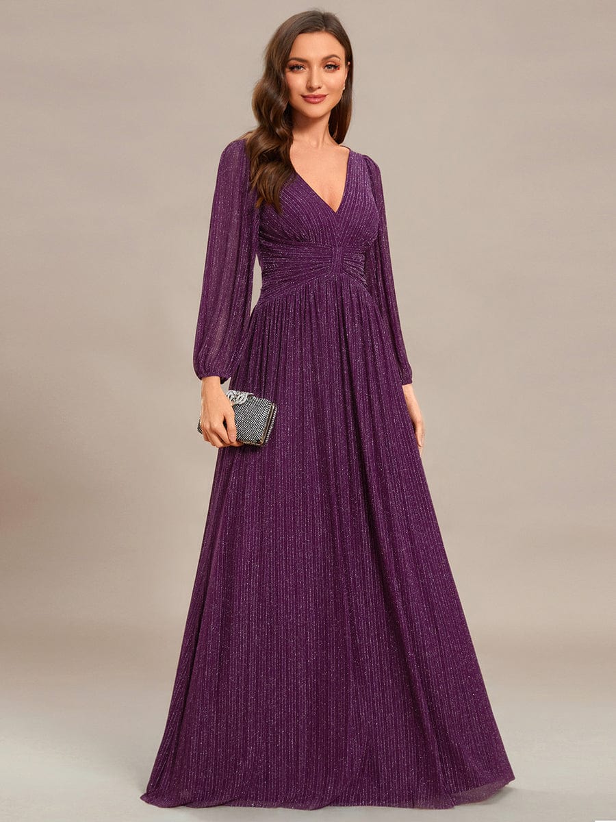 Sparkle Long Sleeve Formal Evening Dress with A-line Silhouette #color_Purple Wisteria