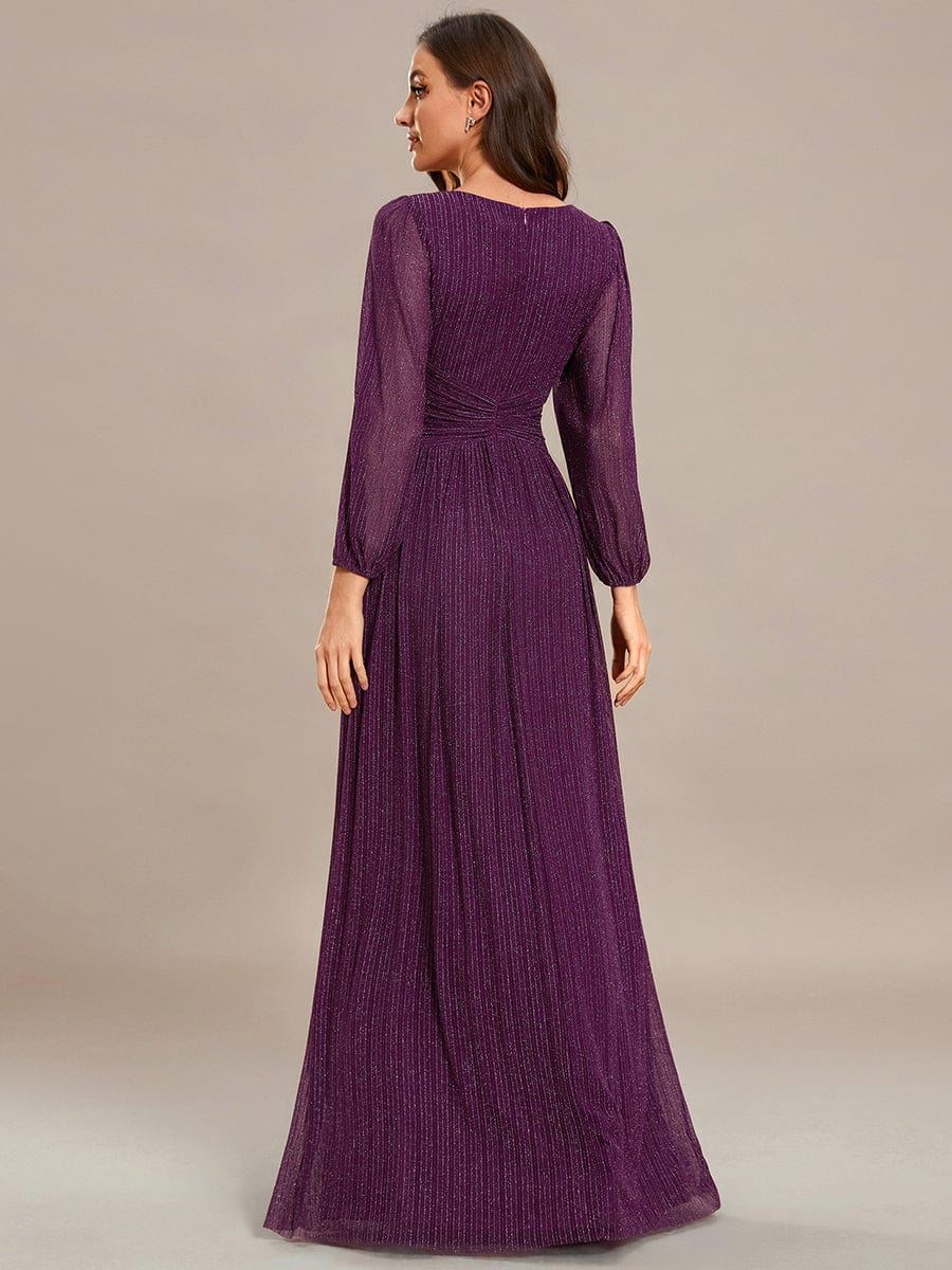 Sparkle Long Sleeve Formal Evening Dress with A-line Silhouette #color_Purple Wisteria