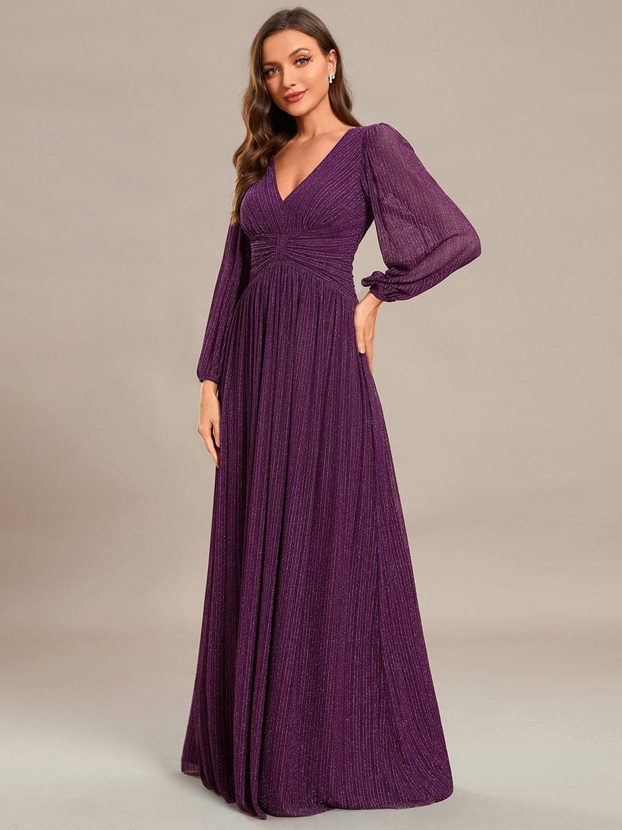 Sparkle Long Sleeve Formal Evening Dress with A-line Silhouette #color_Purple Wisteria