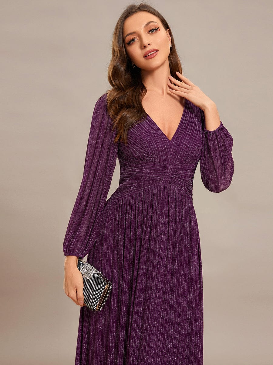 Sparkle Long Sleeve Formal Evening Dress with A-line Silhouette #color_Purple Wisteria