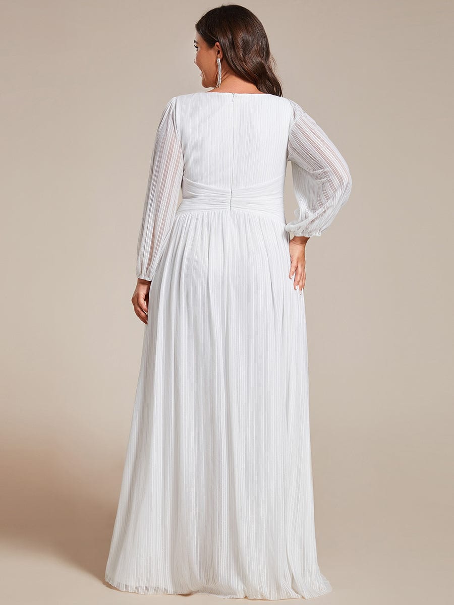 Sparkle Long Sleeve Formal Evening Dress with A-line Silhouette #color_White