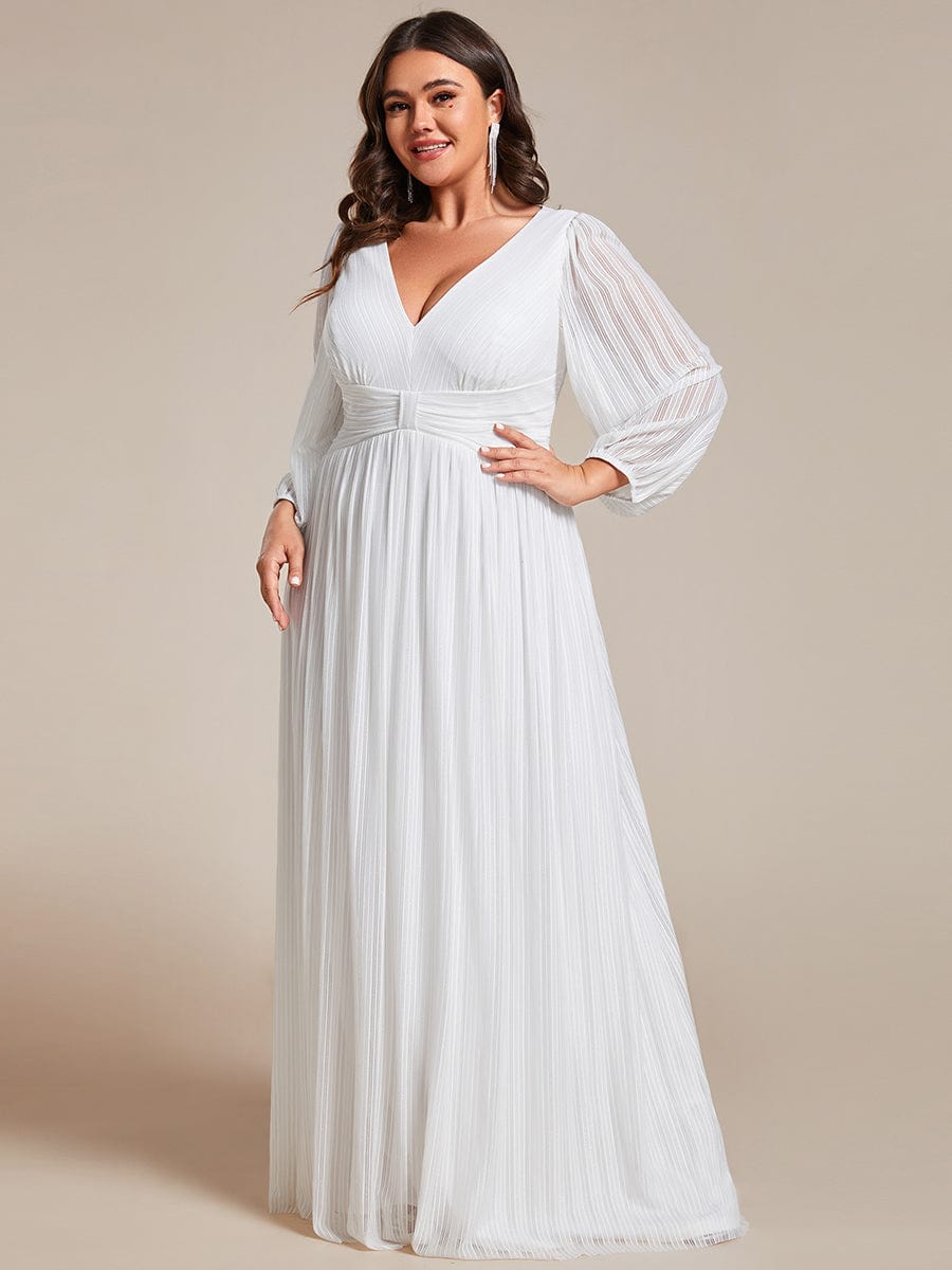 Sparkle Long Sleeve Formal Evening Dress with A-line Silhouette #color_White