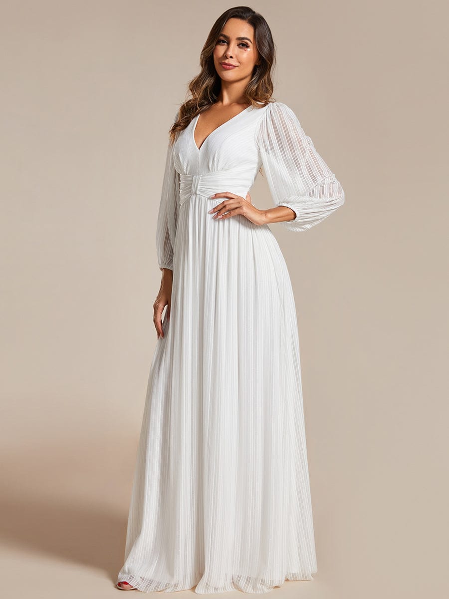 Sparkle Long Sleeve Formal Evening Dress with A-line Silhouette #color_White