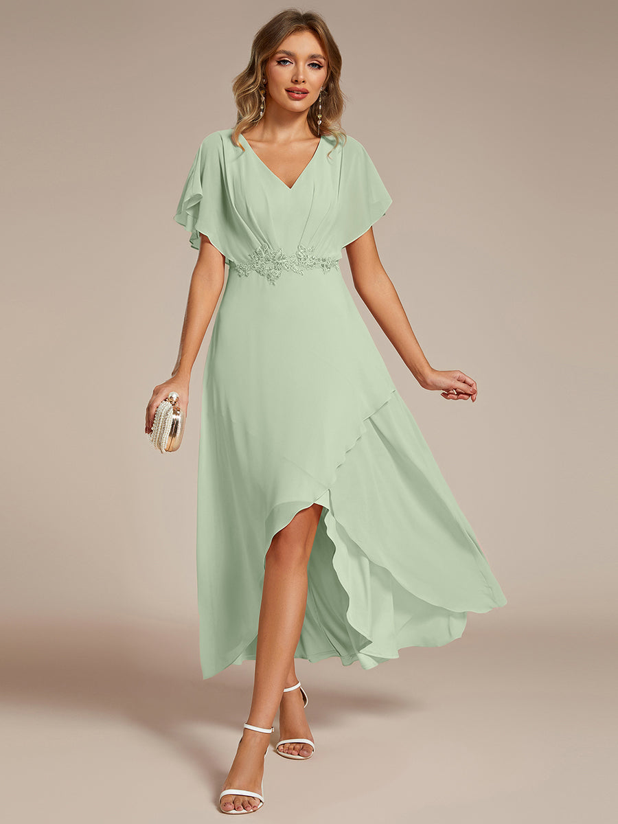 Waist Applique A-Line Chiffon V-Neck Evening Dress #color_Mint Green