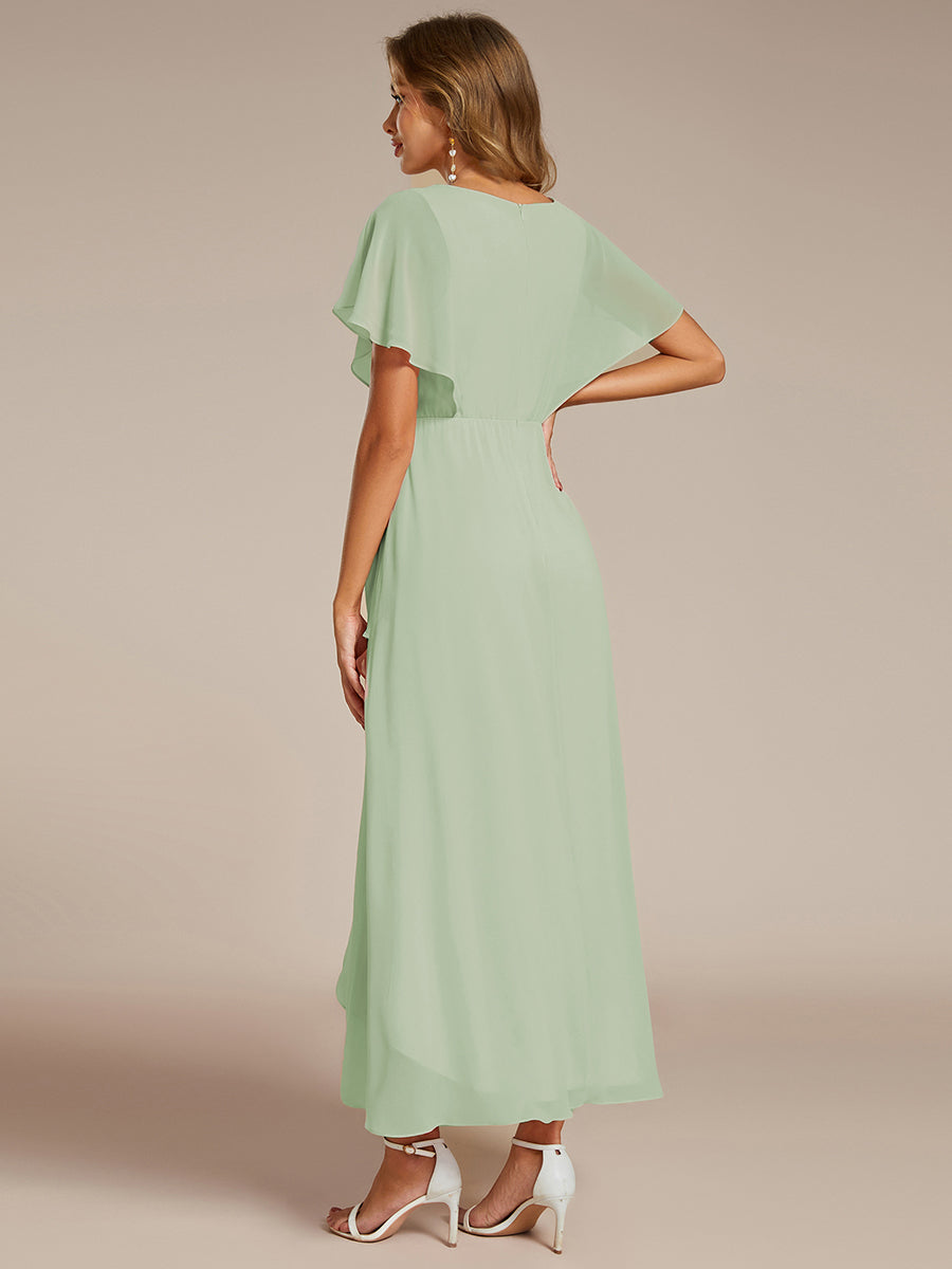 Waist Applique A-Line Chiffon V-Neck Evening Dress #color_Mint Green