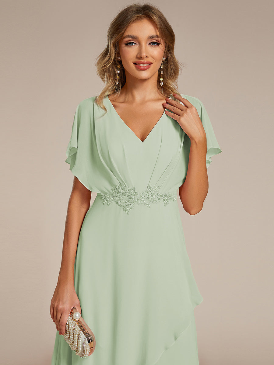 Waist Applique A-Line Chiffon V-Neck Evening Dress #color_Mint Green