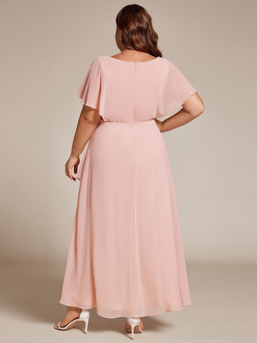 Waist Applique A-Line Chiffon V-Neck Evening Dress #color_Pink