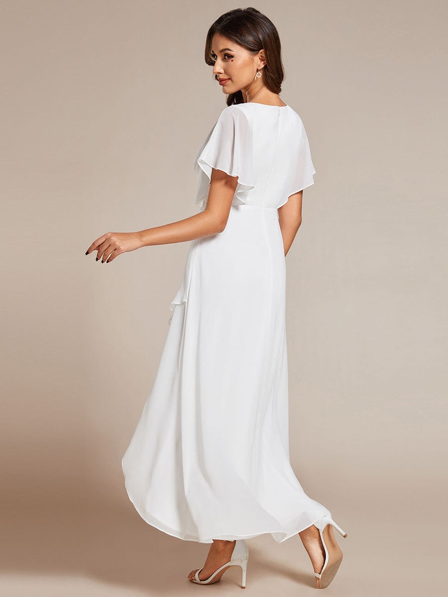 Waist Applique A-Line Chiffon V-Neck Evening Dress #color_White