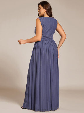 Plus Size V-Neck Sleeveless A-Line Evening Dress with Subtle Glitter