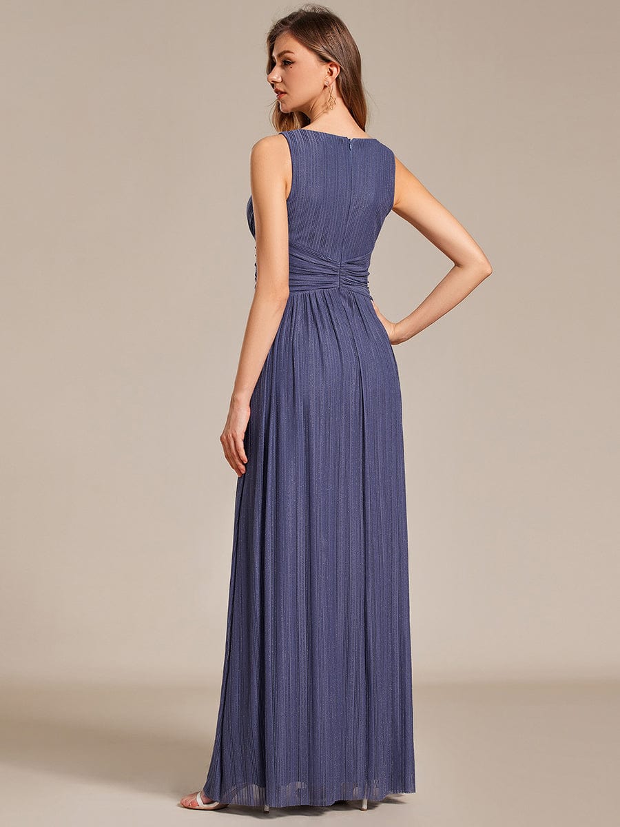 V-Neck Sleeveless A-Line Evening Dress with Subtle Glitter #color_Dusty Navy