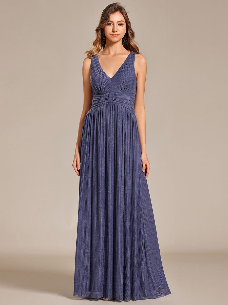 V-Neck Sleeveless A-Line Evening Dress with Subtle Glitter #color_Dusty Navy