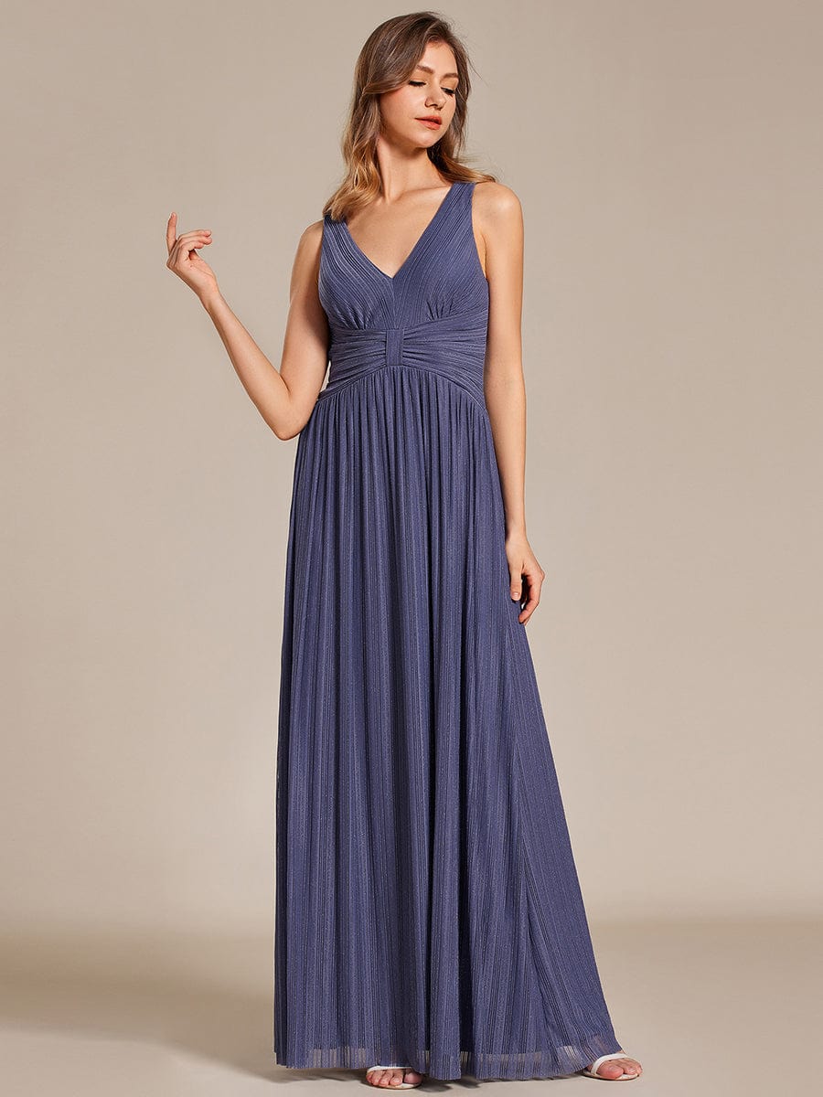 V-Neck Sleeveless A-Line Evening Dress with Subtle Glitter #color_Dusty Navy