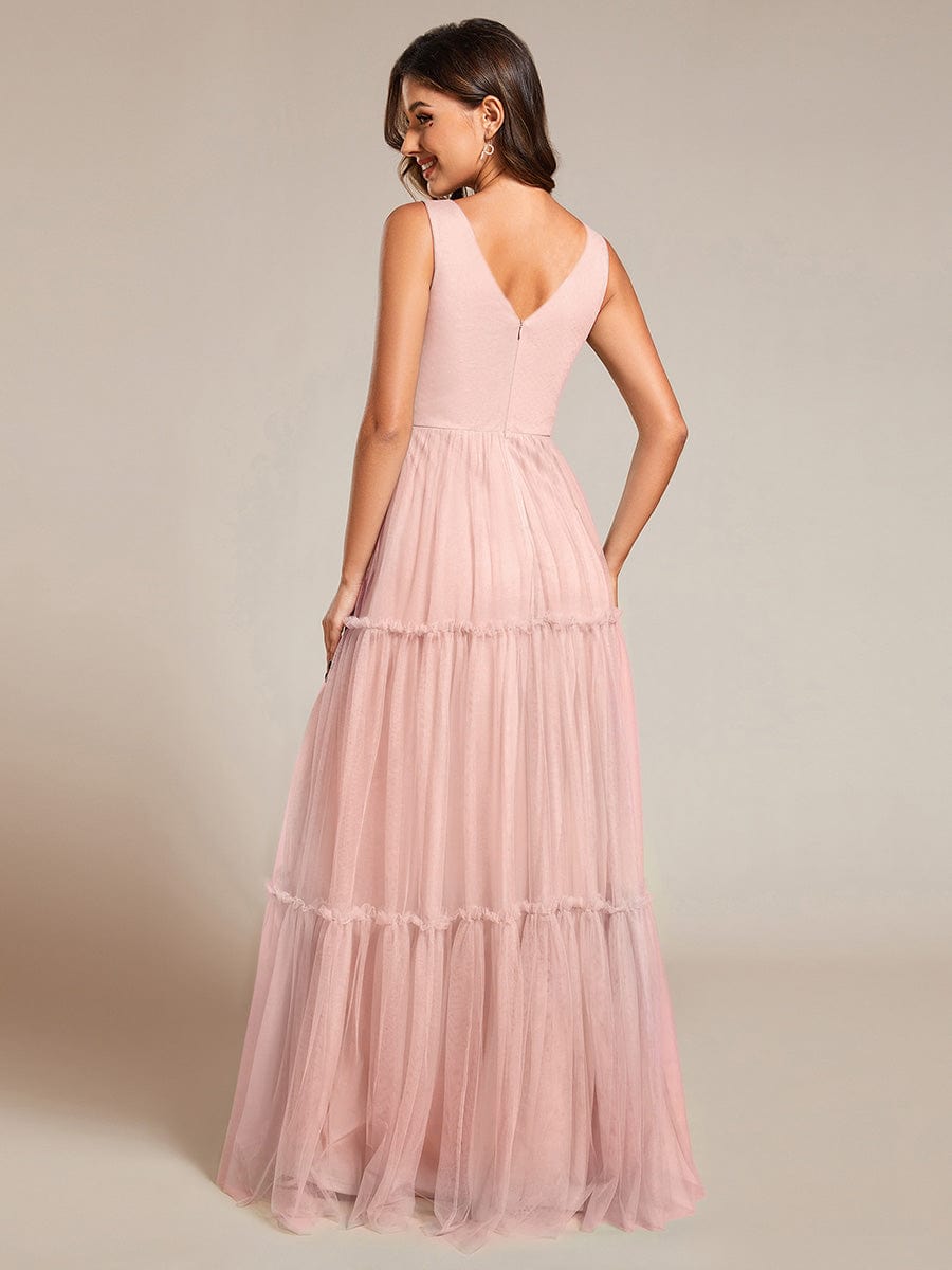 Sleeveless See-Through Applique Tulle Evening Dress #color_Pink