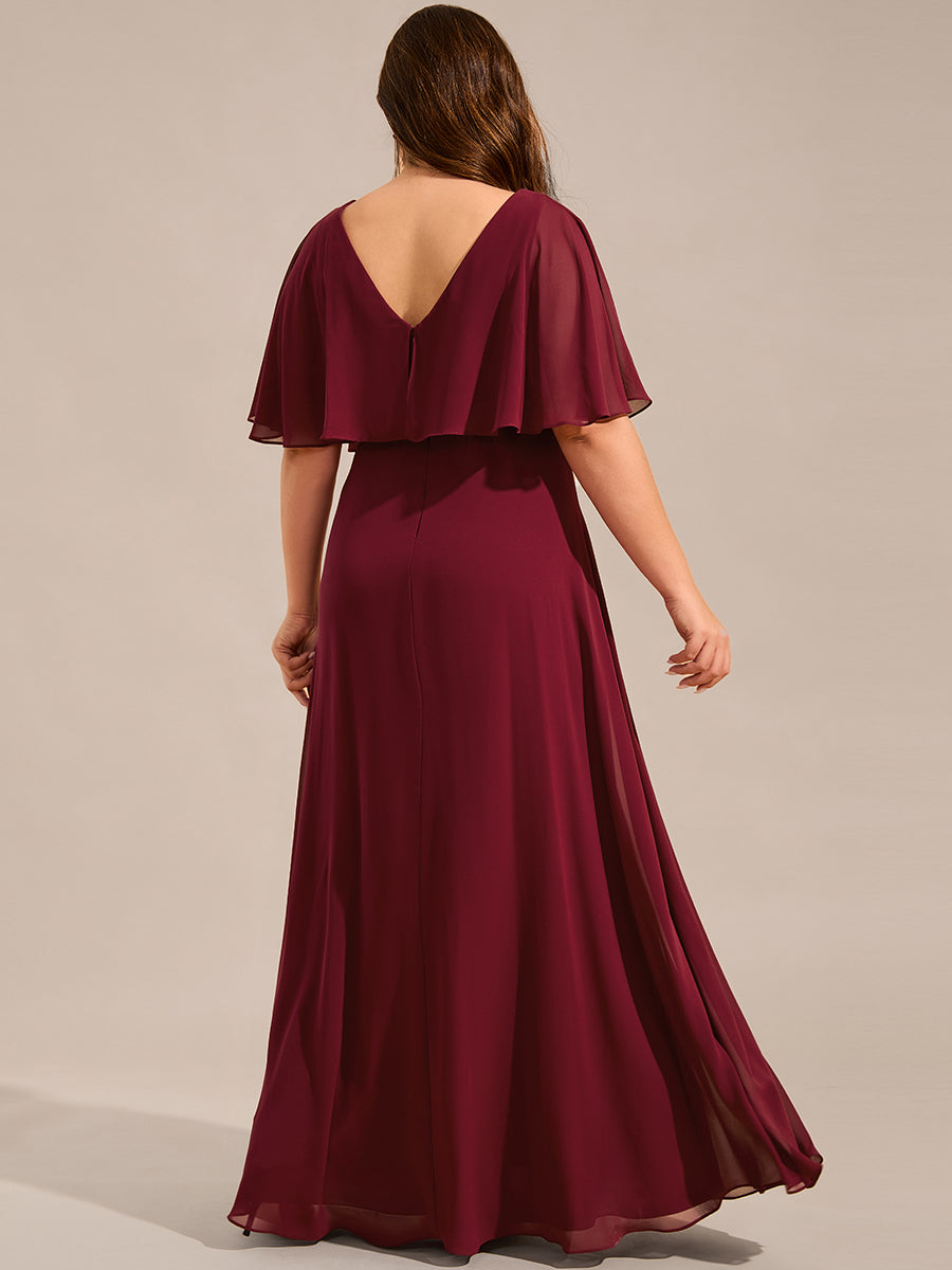 Elegant Plus Size Bat-Wing Sleeves Chiffon Maxi Evening Dress #color_Burgundy