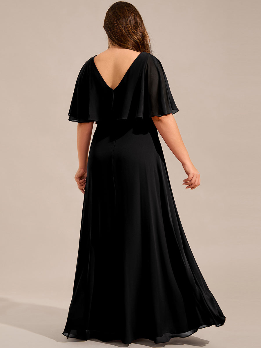 Elegant Plus Size Bat-Wing Sleeves Chiffon Maxi Evening Dress #color_Black