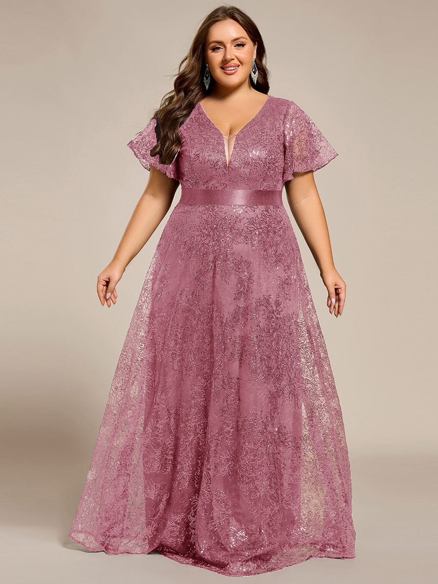 Illusion V-neck Sequin Maxi Evening Dress #color_Purple Orchid