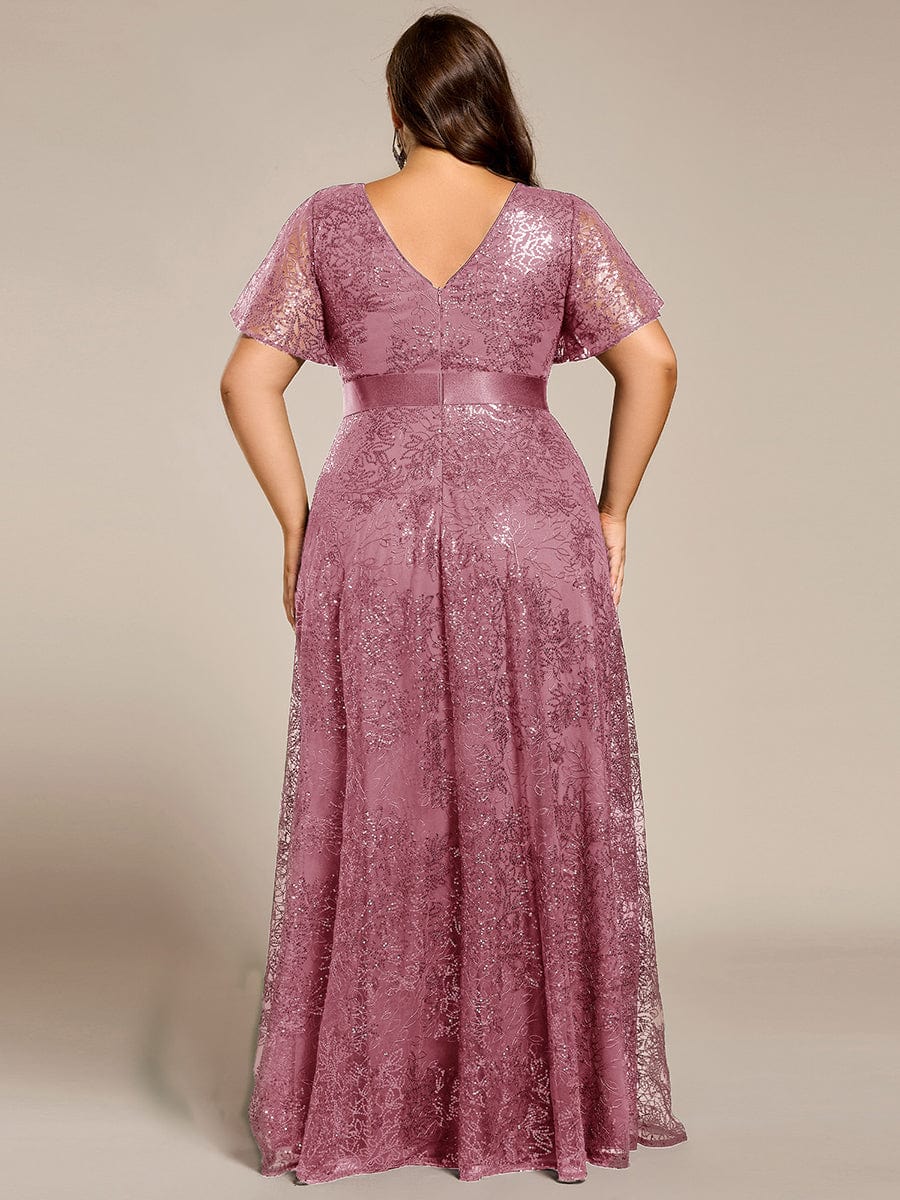 Illusion V-neck Sequin Maxi Evening Dress #color_Purple Orchid