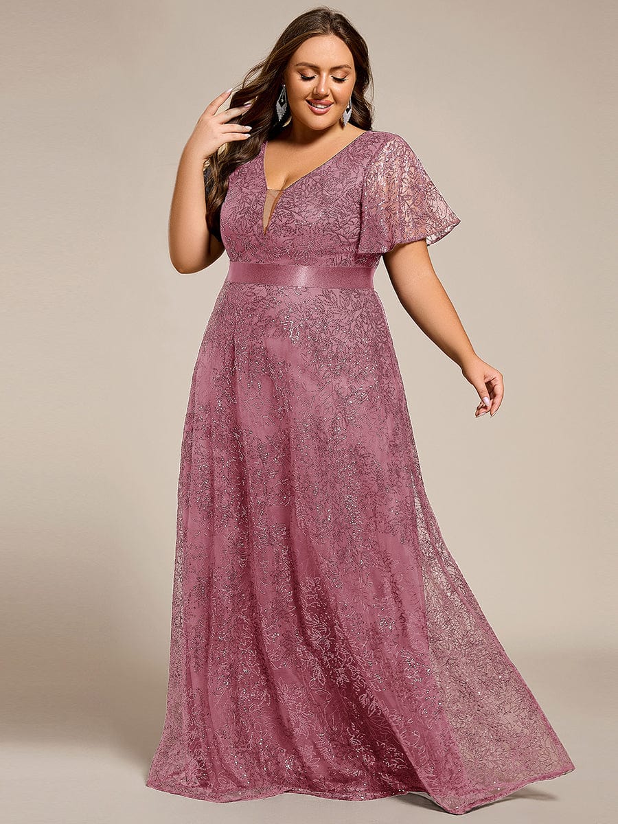 Illusion V-neck Sequin Maxi Evening Dress #color_Purple Orchid