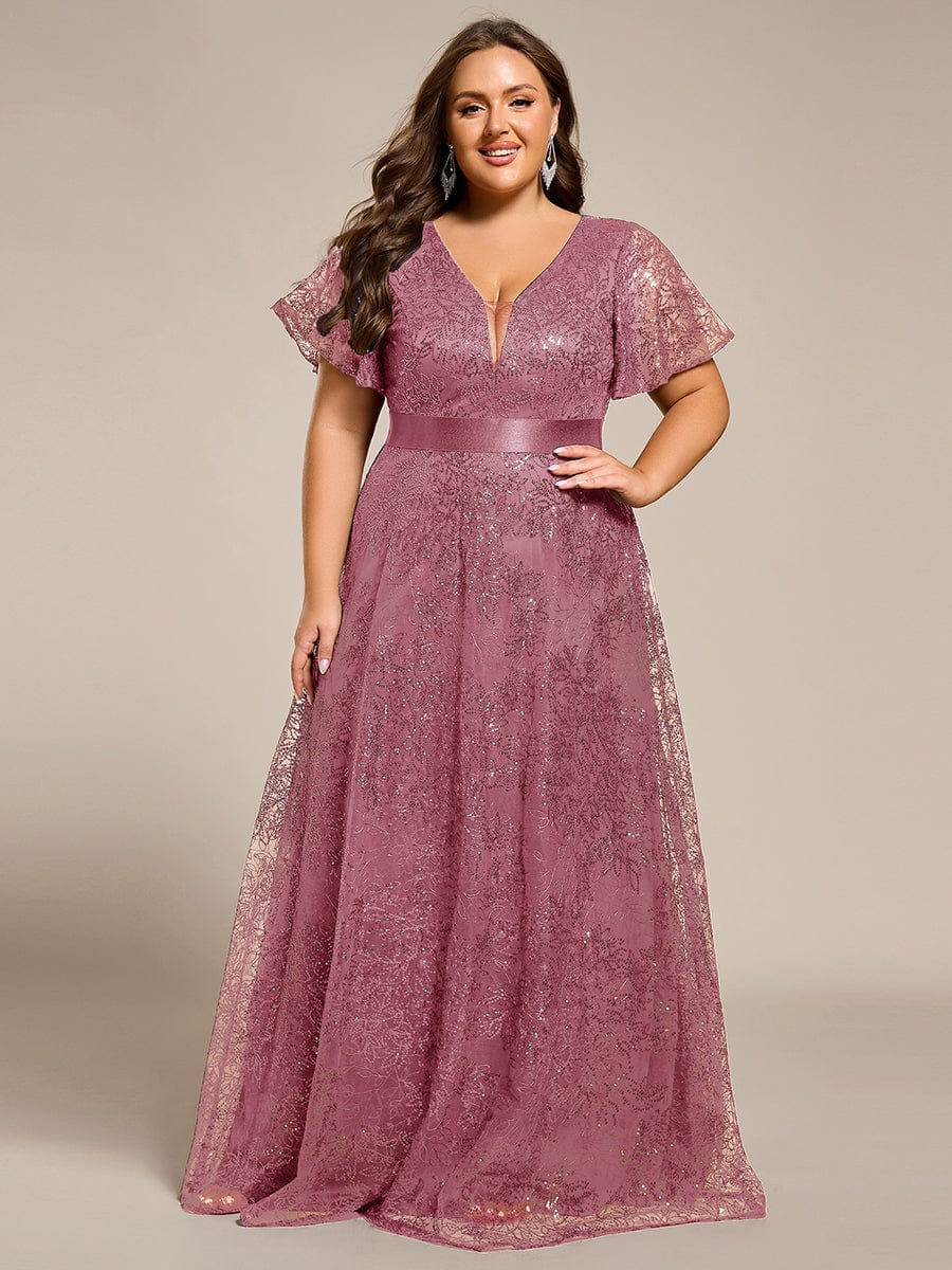 Illusion V-neck Sequin Maxi Evening Dress #color_Purple Orchid