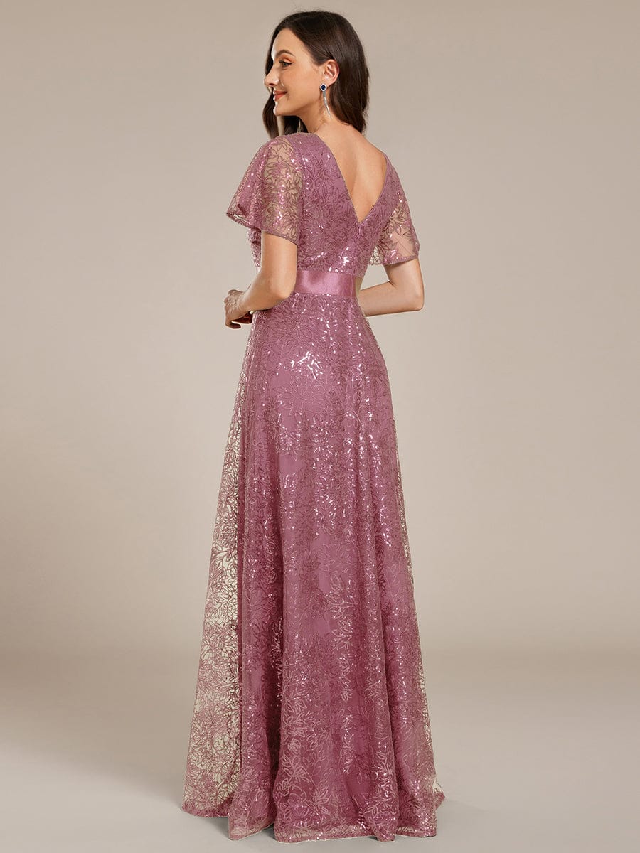 Illusion V-neck Sequin Maxi Evening Dress #color_Purple Orchid