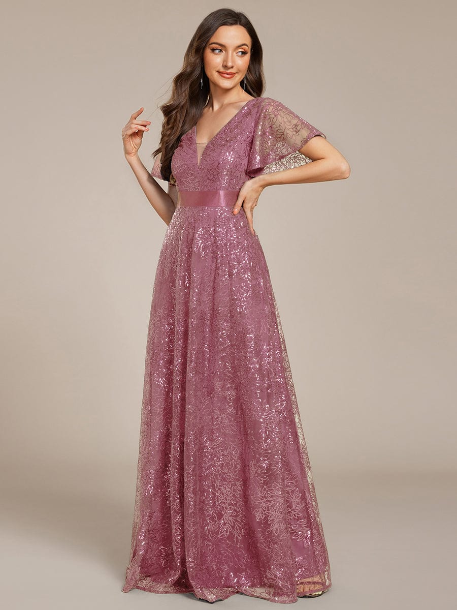 Illusion V-neck Sequin Maxi Evening Dress #color_Purple Orchid